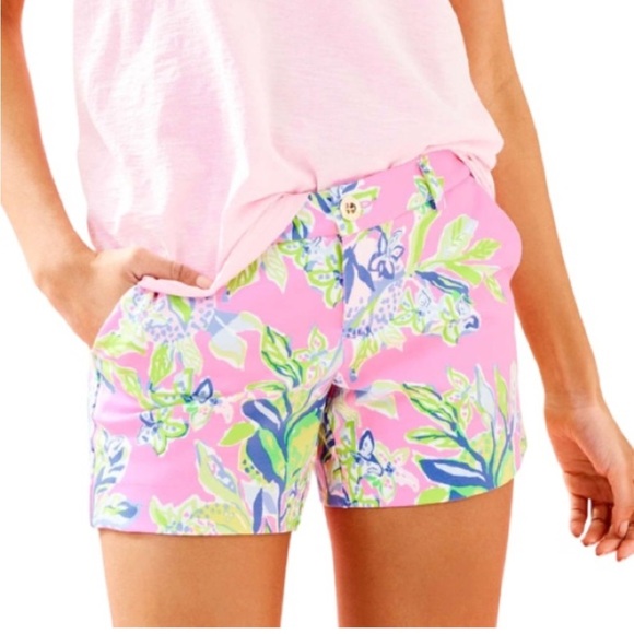 Lilly Pulitzer pink Squeeze the Day knit stretch Callahan shorts in size 10 - Picture 1 of 10